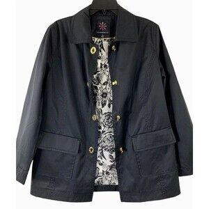 ISAAC MIZRAHI Woman Black Rain Repellent Coat Size Small Gold Twist Closure